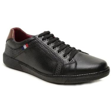 Imagem de Tênis Sapatênis Em Couro Legítimo Casual Masculino Confortável Elástico (PRETO, BR, Adulto, Numérico, 42)