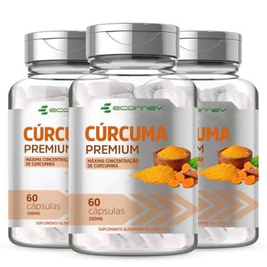 Imagem de 3 Potes Curcuma Longa 100% Curcumina Pura 500Mg 60 Cápsulas Ecomev