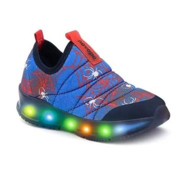 Imagem de Novopé, Tênis Menino Novopé Aranha/Teias Vermelho/Azul Led 30001272 Tamanho:27;Cor:Vermelho