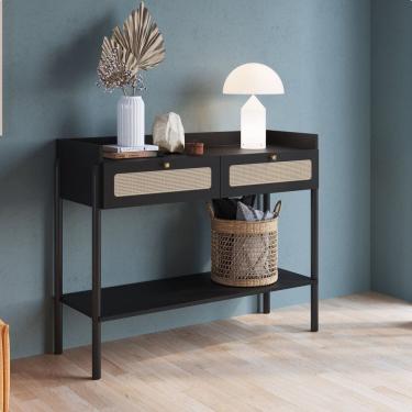 Imagem de Aparador 2 Gavetas 103cm Palhinha Pé Madeira Oslo Nero/Preto