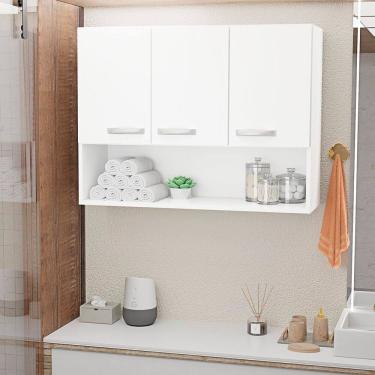 Imagem de Armário Aéreo Suspenso Multiuso 3p Modular 89x62cm Branco