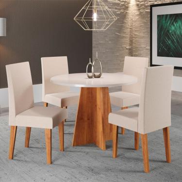 Imagem de Mesa de Jantar Redonda Viero Criative com 4 Cadeiras Vênus Estofadas e Revestidas 