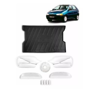 Imagem de Kit Apliques Cromados Maçanetas laterais + Tampa de combustível + retrovisores lados direito e esquerdo + Tampas de válvulas de pneu + Protetor de porta Malas Preto Palio 2 Portas 1996/2000