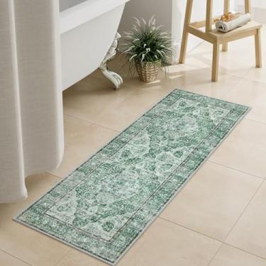 Imagem de Uphome Tapetes de banheiro verdes, tapete de banheiro boêmio envelhecido, tapetes de banho de veludo macio laváveis antiderrapantes para piso de banheiro, caminho de banho tradicional vintage para
