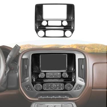 Imagem de RT-TCZ Painel de controle central de tela de navegação, painel de painel central, capa de acabamento ABS decoração interior acessórios para Chevrolet Silverado para GMC Sierra 2014-2018 fibra de carbono