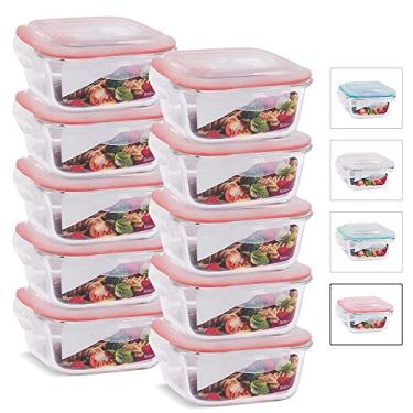 Imagem de KIT 10 Potes de Vidro Quadrado com Tampa Hermética 800ml Cor:Vermelho (LP)