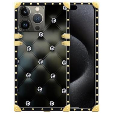 Imagem de WANKBLC Capa compatível com iPhone 16 Pro Max, decoração dourada luxuosa de cristal de sofá preto brilhante para meninas e mulheres, TPU macio, à prova de choque, capa traseira rígida de policarbonato