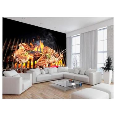 Imagem de Papel De Parede Alimentos Carne Churrasco Fogo 3,5M Al307 - Você Decor