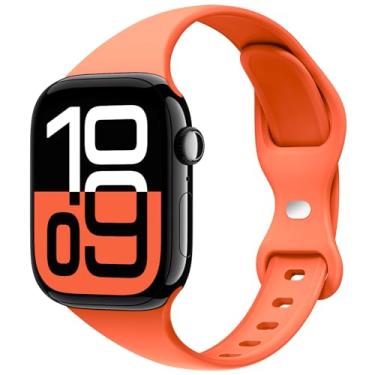 Imagem de STG Sport Pulseira compatível com Apple Watch de 38 mm, 40 mm, 41 mm, 42 mm, 44 mm, 45 mm, 49 mm, pulseira de substituição estreita fina de silicone macio compatível com iWatch Ultra SE Series 8/7/6/5/4/3/2/1 (laranja brilhante, 38 mm/40 mm/41 mm)