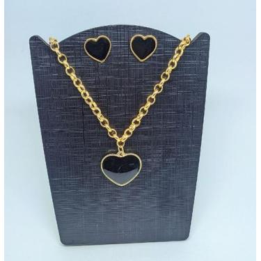 Imagem de Kit Conjunto Feminino Colar e Brincos Elo Português Grosso Pingente Co