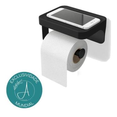 Imagem de Porta Papel Higiênico Preto Flex com Suporte ou Prateleira com ventosa