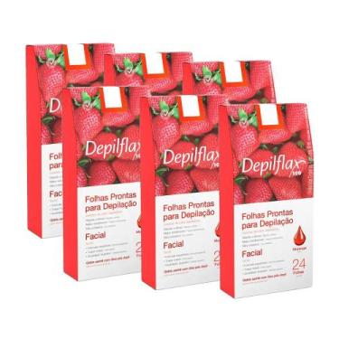 Imagem de 6cx Folhas Prontas Depilação Facial Depilflax Morango 24un