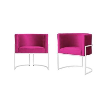 Imagem de Kit 2 Poltronas Decorativa Luana Veludo Rosa Pink Base Branca Ms Decor