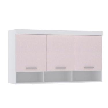 Imagem de Armário Aéreo Maleiro Modulado 145cm 3 Portas Alpes Luciane Móveis Branco Pf Com Rosa Pf