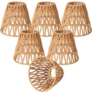 Imagem de Tujoe 6 peças de abajur de sino de vime pequeno, boêmio, tecido à mão, barril, de vime, lustre, substituição para luminária de chão de mesa, luminárias pendentes, 14 cm A x 15 cm P, 7 cm