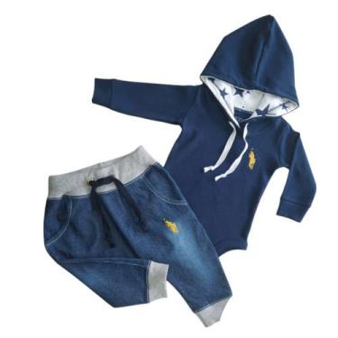 Imagem de Kit 2 Peças sendo 1 Body Suedine com Capuz e 1 Calça Jeans - Patrulha 