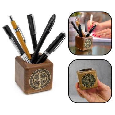 Imagem de Porta Canetas Objetos Medalha de São Bento Madeira - FORNECEDOR 1