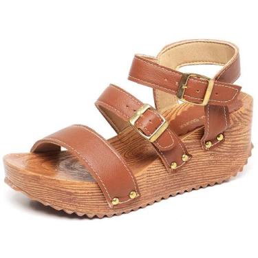 Imagem de Sandalia Feminina Plataforma Anabela Salto Tratorado Marrom - Betina B