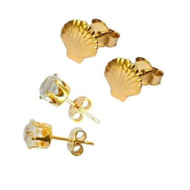 Imagem de Brinco Feminino Ponto De Luz Estrela Banhado a Ouro Dourado - New Port
