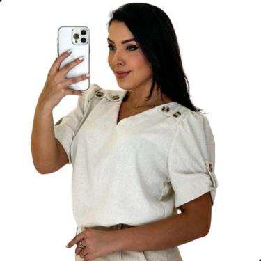 Imagem de Blusa Feminina Evangélica Social Linho Gola V Com Botões - LOOK MODAS 
