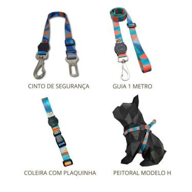 Imagem de Kit Coleira peitoral guia e cinto de segurança para cachorro modelo pa
