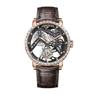 Imagem de AGELOCER Relógio mecânico de luxo masculino com turbilhão | Relógios manuais esqueleto para homens | Relógio social à prova d'água para ocasiões formais e de negócios | Vidro de safira | Resistente à