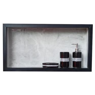 Imagem de Nichos de Porcelanato Cinza Borda Preta Para Banheiro 62x32cm - LOMINA