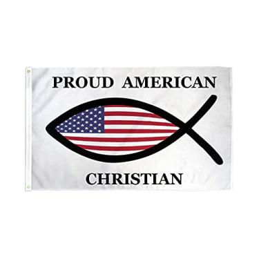 Imagem de AZ FLAG - Bandeira de peixe cristão americano orgulhoso 3' x 5' - bandeiras do orgulho americano 90 x 150 cm - Banner 3 x 1,5 m - Drapeau Poisson chrétien Ichtus Fierté américaine
