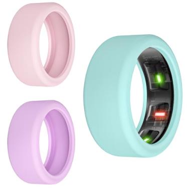 Imagem de Protetor de silicone compatível com RingConn Gen 2/2 air/ 1, Oura Ring Gen 4/3, capa elástica para malhar (P, rosa-claro + roxo claro + azul-petróleo)
