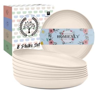 Imagem de Jogo de 8 pratos de jantar Homienly, pratos de palha de trigo leves e inquebráveis, podem ir ao micro-ondas, pratos fundos para jantar, 28 cm – bege