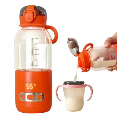 Imagem de huasida Aquecedor de mamadeira portátil de 250 ml, aquecedor de leite em temperatura constante, recarregável, aquecido, caneca de viagem para leite materno ou fórmula