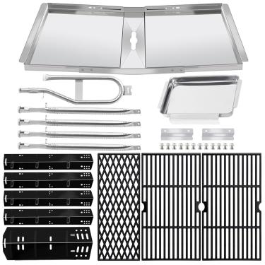 Imagem de Grelhas de grelha para peças de reposição Dyna Glo Grill 5 queimadores DGH474CRP, DGH483CRP, DGH485CRP, DGH474CRP-D, bandeja de gotejamento 61.0 cm-76.2 cm bandeja de graxa ajustável, escudo térmico e