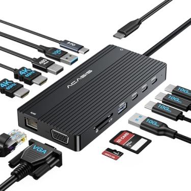 Imagem de Estação de ancoragem USB C, monitor HDMI duplo, estação de ancoragem para laptop, 3 monitores, 2 HDMI 4K60 + VGA 1080p + 100W PD + Ethernet + 3 USBC 10 Gbps + SD/TF+áudio, hub USB C para MacBook/Dell