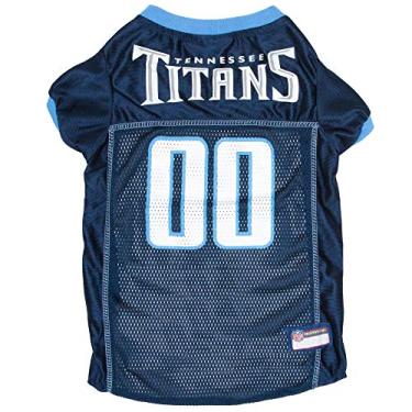 Imagem de Camiseta NFL Tennessee Titans Dog, Tamanho: Grande. Melhor fantasia de camisa de futebol para cães e gatos. Camisa de jérsei licenciada