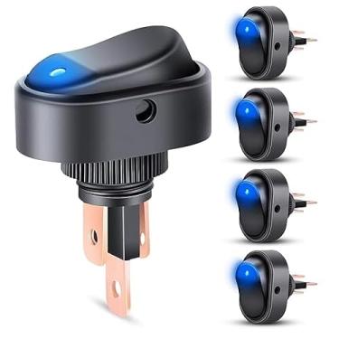 Imagem de Interruptor basculante iluminado por LED, 5 peças, interruptor de ponto redondo azul liga/desliga de 12 V para carro, barco marítimo ASW-20D-R