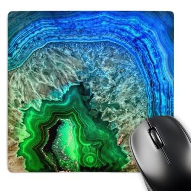 Imagem de 3dRose Imagem do mouse pad de pedra mineral de ágata de mármore índigo e verde, 20 x 20 cm (mp_274959_1)