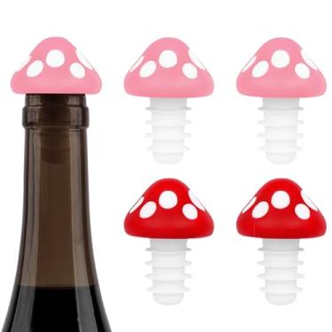 Imagem de Biiange 4 peças de rolha de garrafa de vinho de cogumelo, rolhas de vinho fofas, rolha de garrafa de silicone reutilizável, rolhas seladoras de garrafa de vidro de cerveja de vinho (rosa, vermelho)