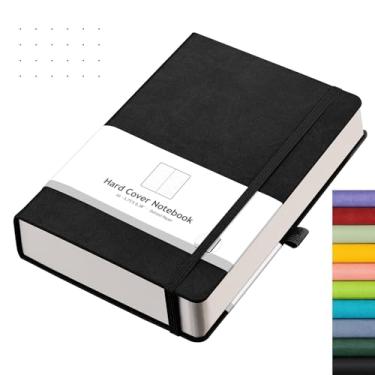 Imagem de AHGXG Caderno pontilhado Bullet – 320 páginas numeradas com pontos e caderno grosso A5, papel pontilhado grosso de 100 g/m², capa dura de couro, bolso interno, 14 cm × 21 cm – Preto