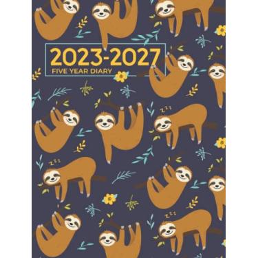 Imagem de 5 Year Diary 2023-2027 | A4 Cute Sloths Sleeping & Hanging Around Hardcover: Month to View Planner with UK Holidays, Vision Board, Moon Phases, Birthdays and Celebrations