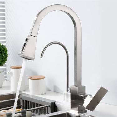 Imagem de Torneira de cozinha preta fosca com filtro, rotação de 360 graus, guindaste de água quente e fria para torneiras de água potável de cozinha, escova de níquel