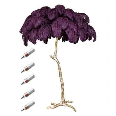 Imagem de Lâmpada de LED moderna regulável, luminária de chão de penas de avestruz natural, lâmpada de leitura de quarto de princesa romântica dourada para escritório em casa