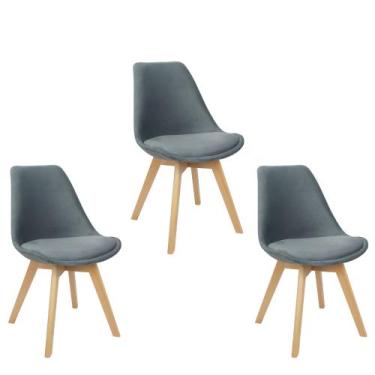 Imagem de Kit 3 Cadeiras Charles Eames Leda Veludo Luisa Saarinen Estofada Base 