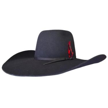 Imagem de Chapeu Preto Pralana Pena Vermelha Country Champion Unissex, Preto, 57