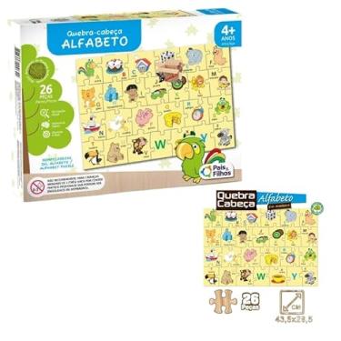Imagem de Brinquedo Pedagógico Quebra Cabeça Infantil Alfabeto Em Madeira 26 Peças