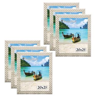 Imagem de Kit 6 Molduras Porta Retrato 20x25 3cm Relevo Bege - Santamaria Moldur