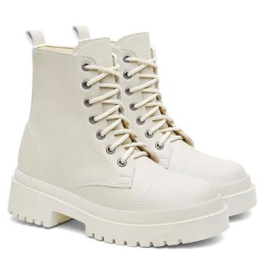Imagem de Bota Coturno Feminino Cano Médio Tratorada-60 - rafaela mello, Off whi