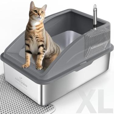 Imagem de Caixa Sanitária para Gatos AIPERRO XL em Aço Inoxidável - com Tampa e 