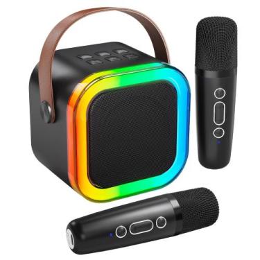 Imagem de Máquina de Karaokê Portátil Bluetooth Peski com 2 Microfones - Preta