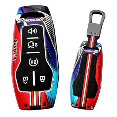 Imagem de HIBEYO Capa de chaveiro de 5 botões compatível com Ford Fusion F-150 Mustang Lincoln MKZ MKC Acessórios Smart Fashion Metal Painted Key Shell com chaveiros-A chaveiro vermelho