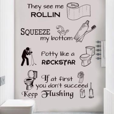 Imagem de Decalques de parede para banheiro adesivo de parede banheiro frases engraçadas citações decoração de parede adesivo para banheiro